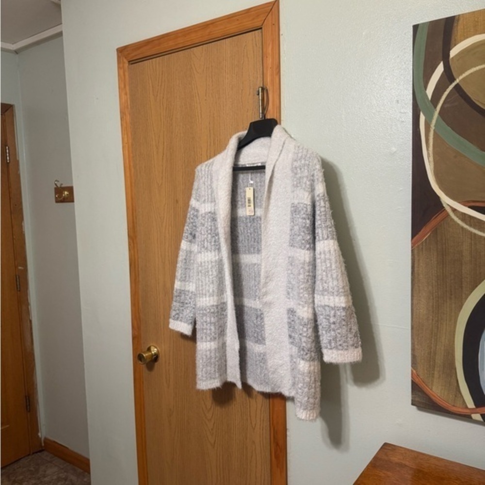 Simply Noelle NWT XS Gray & White Long Sleeve Open-Front Cardigan Sweater